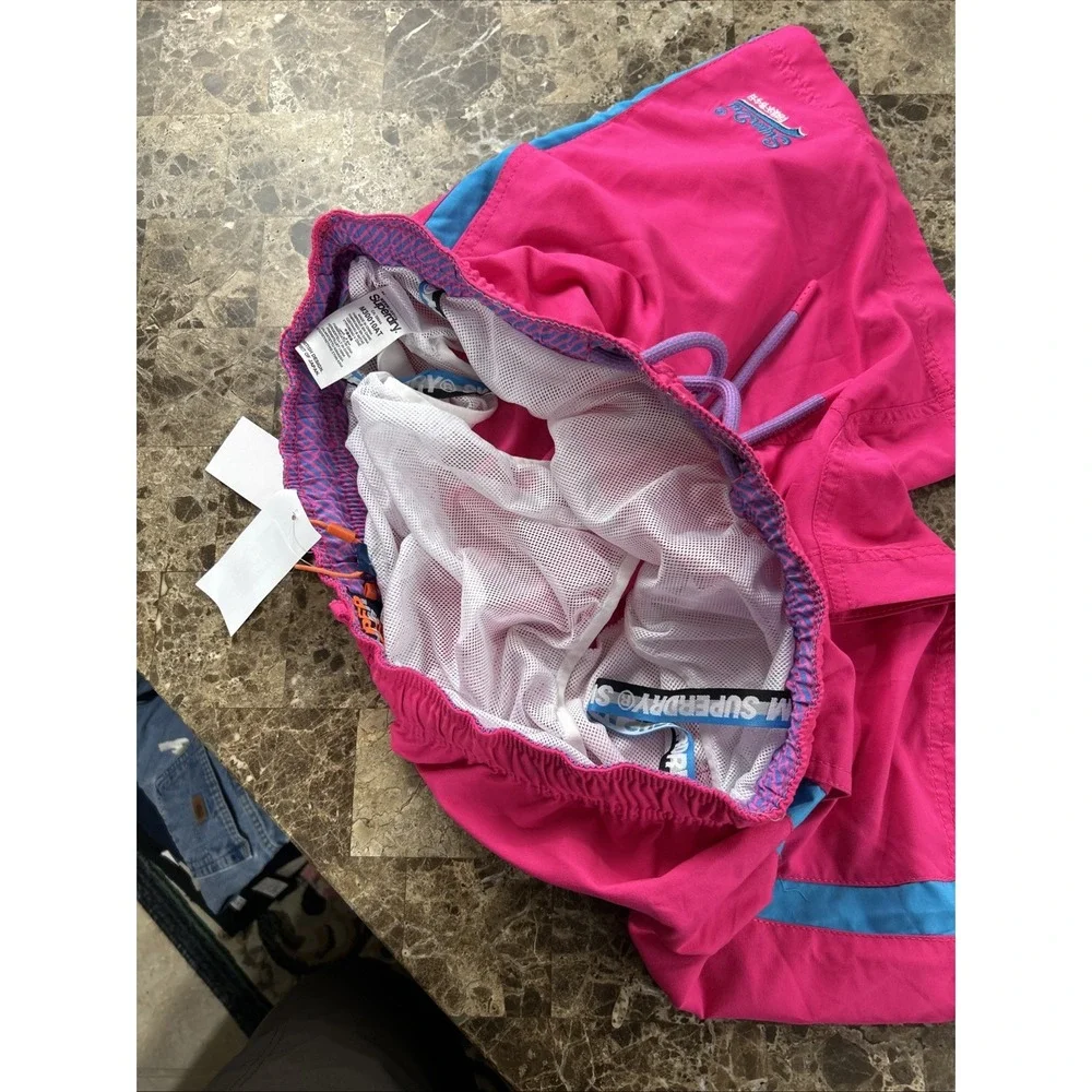 Superdry Beach Volley Swim Shorts Mens XL Sunblast Pink Blue Trunks M30010AT